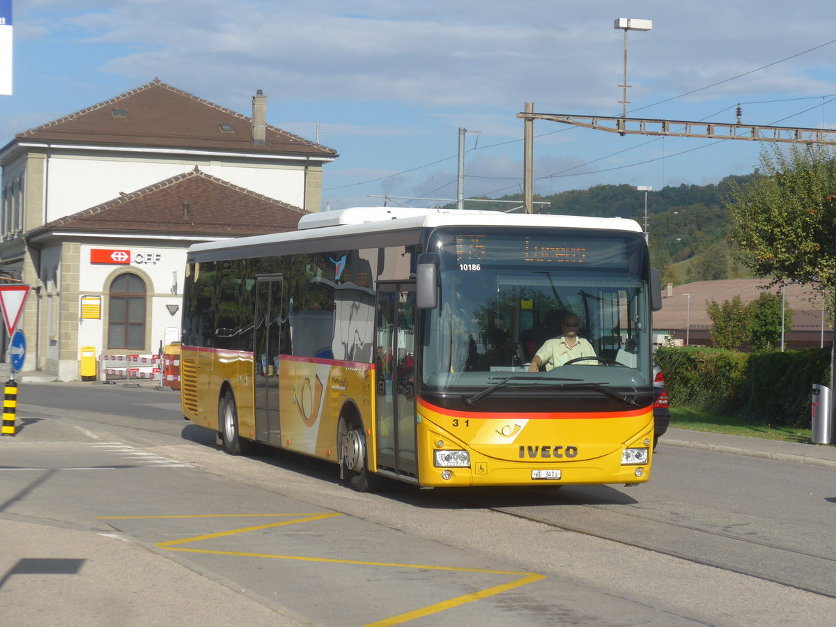 (221'136) - Faucherre, Moudon - Nr. 311/VD 3411 - Iveco am 23. September 2020 beim Bahnhof Moudon