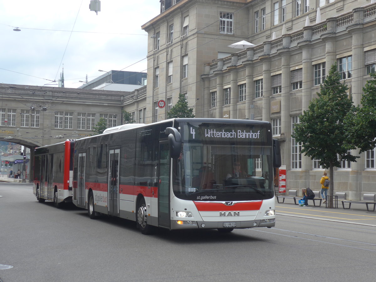 (221'304) - St. Gallerbus, St. Gallen - Nr. 218/SG 198'218 - MAN am 24. September 2020 beim Bahnhof St. Gallen