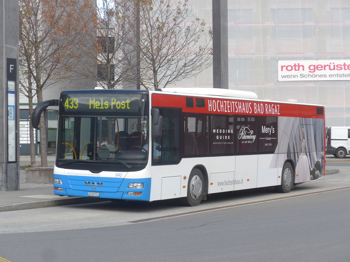 (222'363) - BSW Sargans - Nr. 340/SG 297'513 - MAN am 22. Oktober 2020 beim Bahnhof Sargans