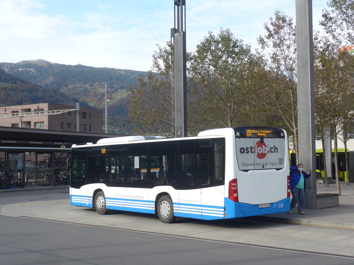 (222'370) - BSW Sargans - Nr. 332/SG 169'343 - Mercedes am 22. Oktober 2020 beim Bahnhof Sargans