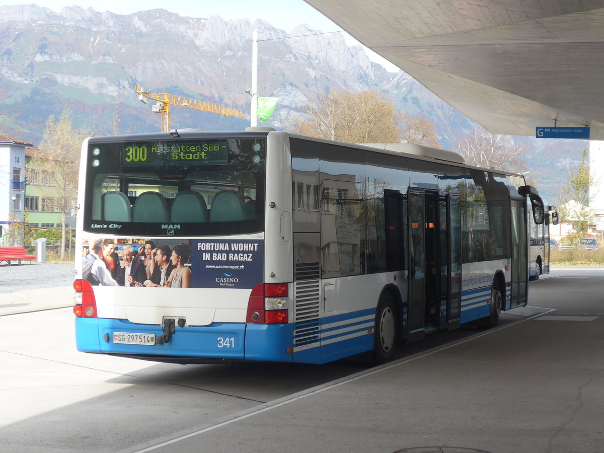 (222'397) - BSW Sargans - Nr. 341/SG 297'514 - MAN am 22. Oktober 2020 beim Bahnhof Buchs