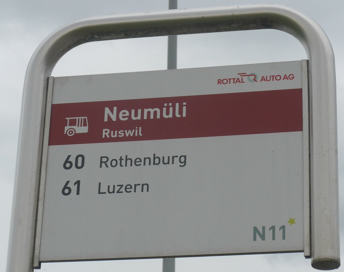 (222'774) - ROTTAL AUTO AG -Haltestellenschild - Ruswil, Neumli - am 1. November 2020