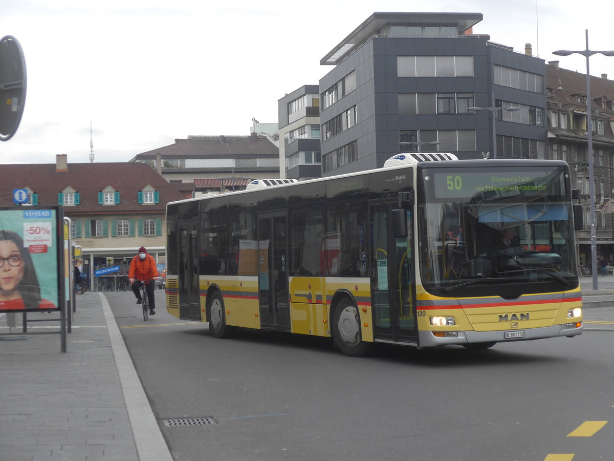 (222'949) - STI Thun - Nr. 130/BE 801'130 - MAN am 4. Dezember 2020 beim Bahnhof Thun