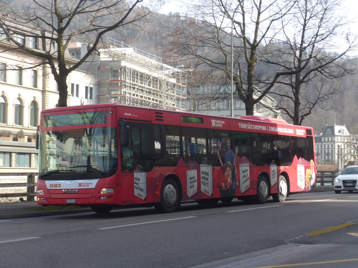 (223'728) - STI Thun - Nr. 160/BE 752'160 - MAN am 24. Februar 2021 in Thun, Postbrcke