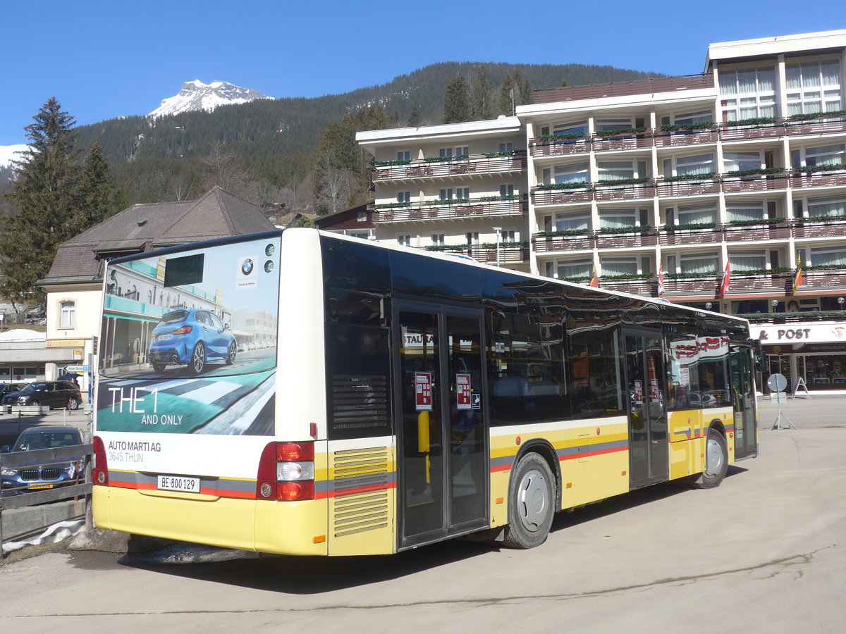 (223'863) - STI Thun - Nr. 129/BE 800'129 - MAN am 28. Februar 2021 beim Bahnhof Grindelwald (Einsatz Grindelwaldbus)