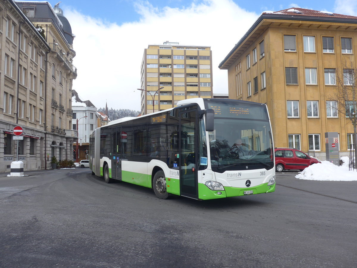 (224'278) - transN, La Chaux-de-Fonds - Nr. 365/NE 145'365 - Mercedes am 20. Mrz 2021 beim Bahnhof La Chaux-de-Fonds