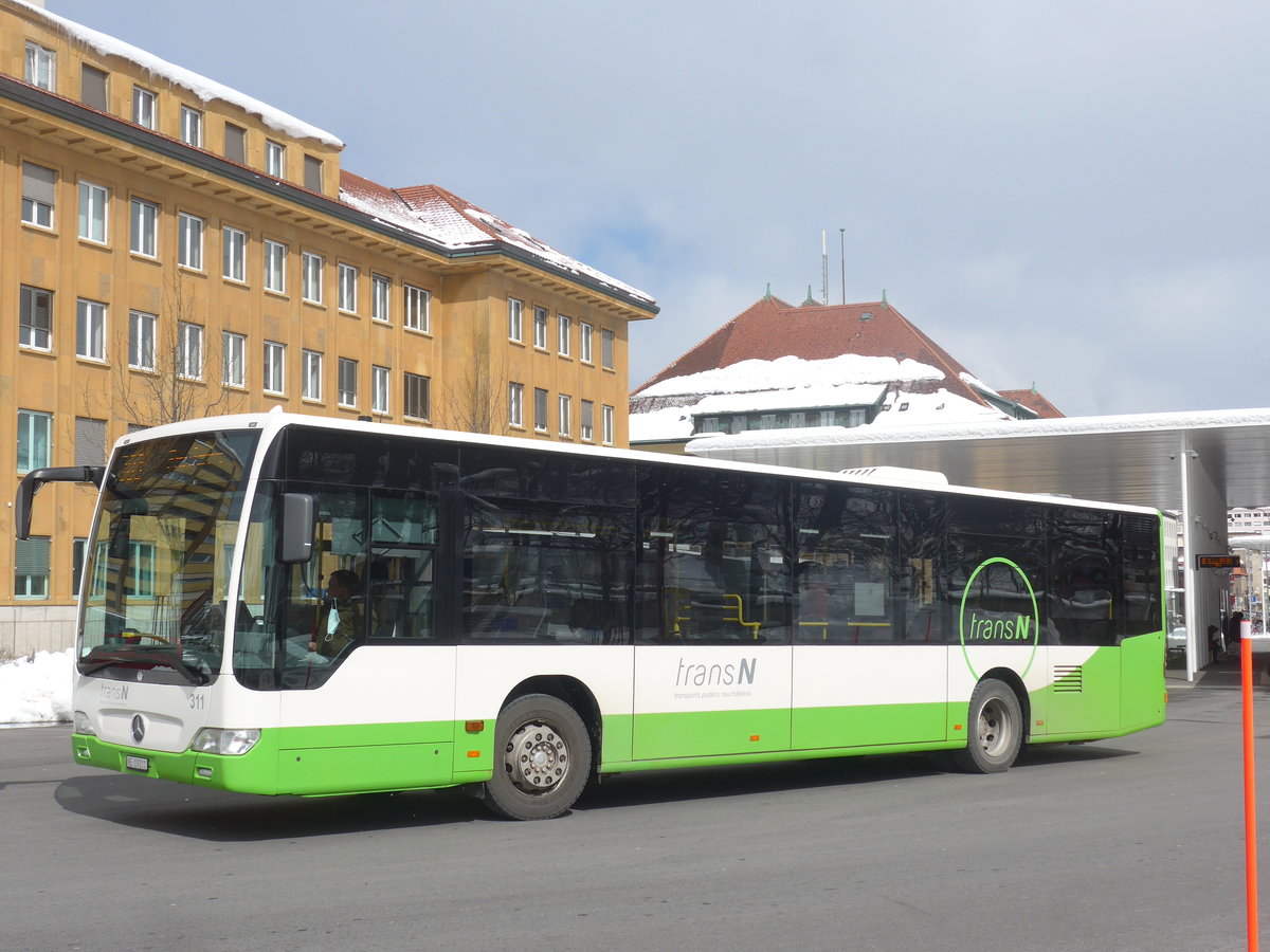 (224'293) - transN, La Chaux-de-Fonds - Nr. 311/NE 19'211 - Mercedes (ex TRN La Chaux-de-Fonds Nr. 311) am 20. Mrz 2021 beim Bahnhof La Chaux-de-Fonds