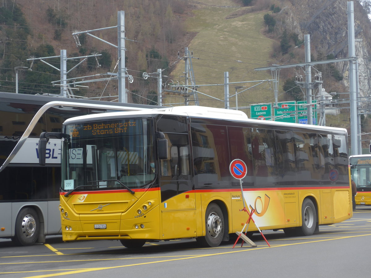 (224'394) - Huber, Entlebuch - LU 247'814 - Volvo am 27. Mrz 2021 beim Bahnhof Stansstad