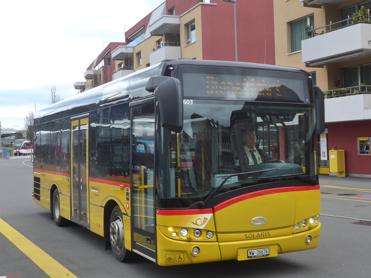 (224'419) - PostAuto Zentralschweiz - NW 26'676 - Solaris am 27. Mrz 2021 beim Bahnhof Stansstad