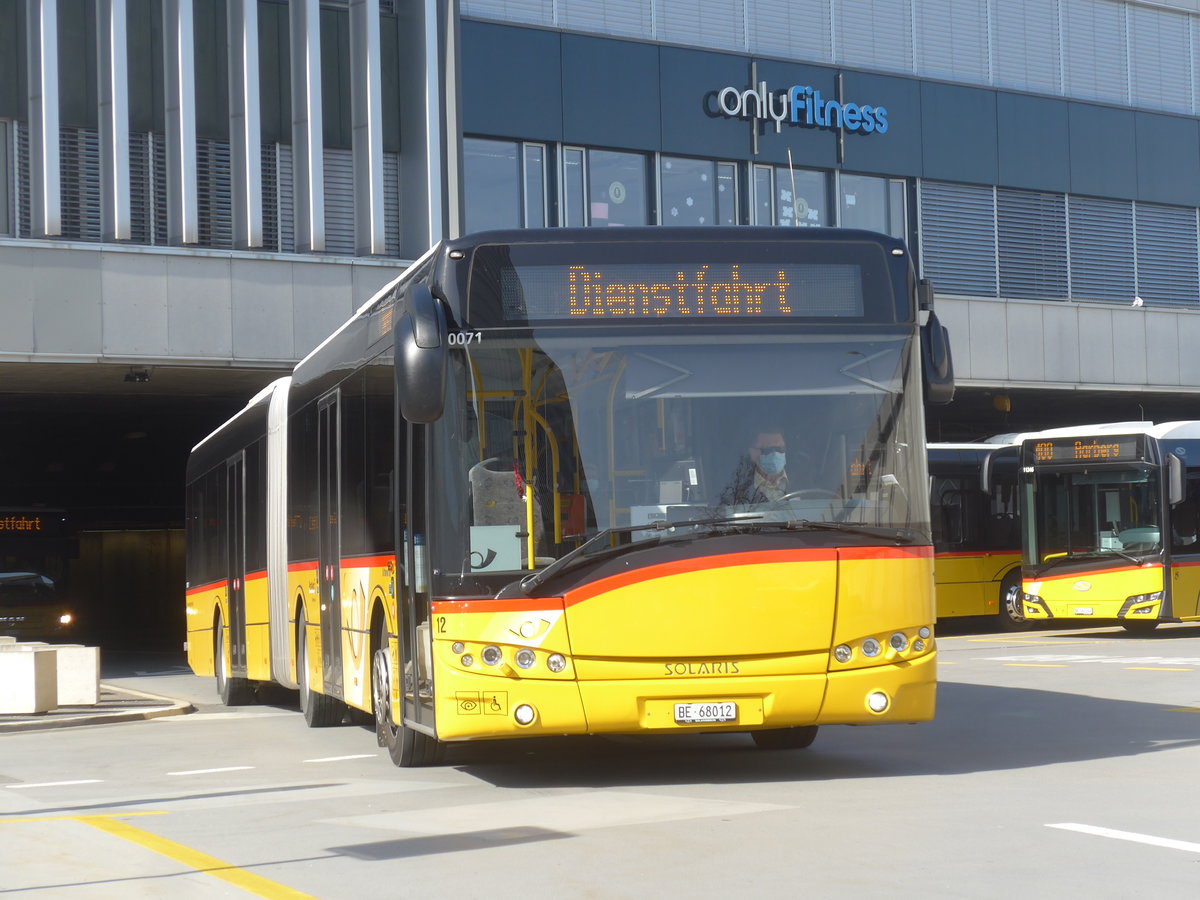 (224'626) - Steiner, Ortschwaben - Nr. 12/BE 68'012 - Solaris (ex AVA Biel Nr. 8) am 29. Mrz 2021 in Bern, Postautostation