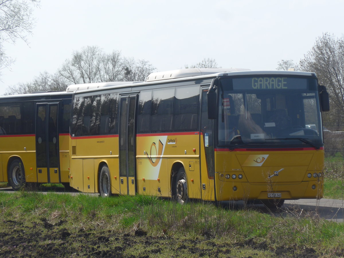 (224'768) - CarPostal Ouest - VD 538'348 - Volvo (ex Rossier, Lussy; ex CarPostal Ouest) am 2. April 2021 in Avenches, Garage