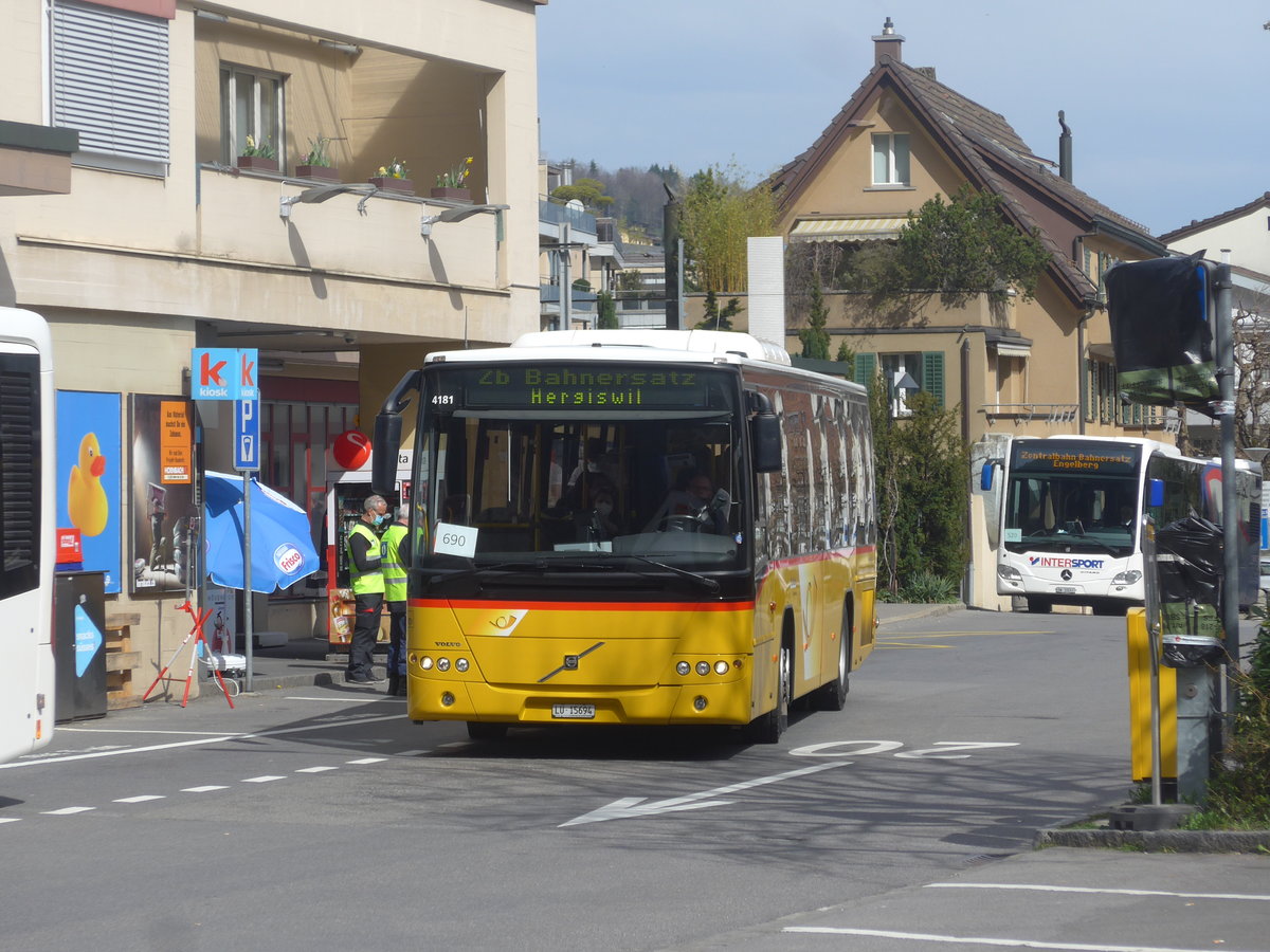 (224'819) - Zurkirchen, Malters - Nr. 9/LU 15'694 - Volvo (ex Huber, Entlebuch) am 5. April 2021 beim Bahnhof Hergiswil