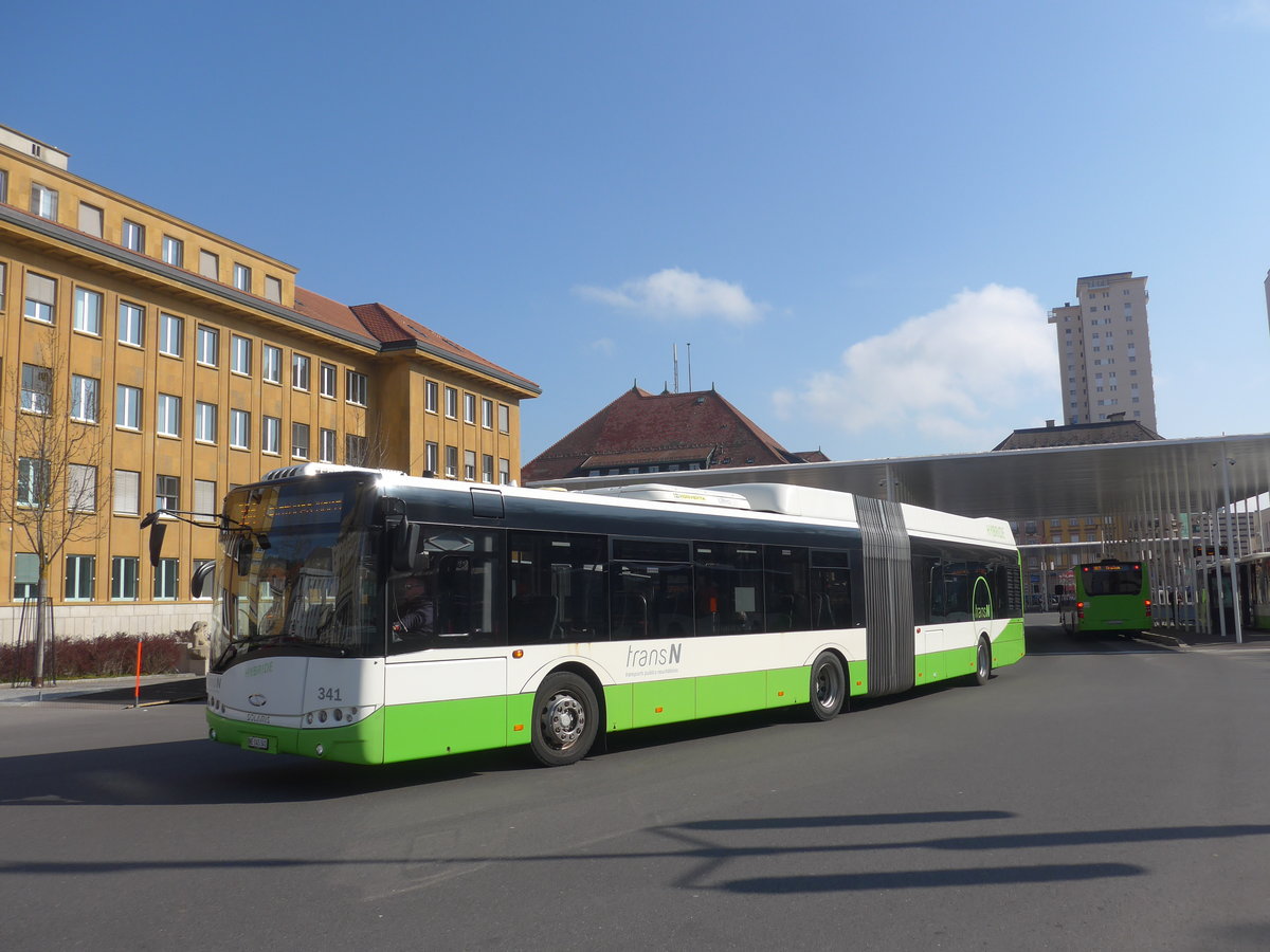 (225'018) - transN, La Chaux-de-Fonds - Nr. 341/NE 145'341 - Solaris am 17. April 2021 beim Bahnhof La Chaux-de-Fonds