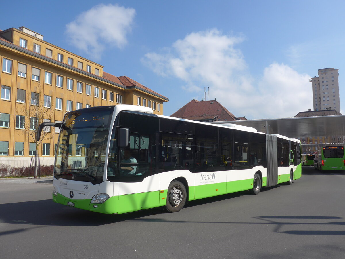 (225'041) - transN, La Chaux-de-Fonds - Nr. 361/NE 145'361 - Mercedes am 17. April 2021 beim Bahnhof La Chaux-de-Fonds