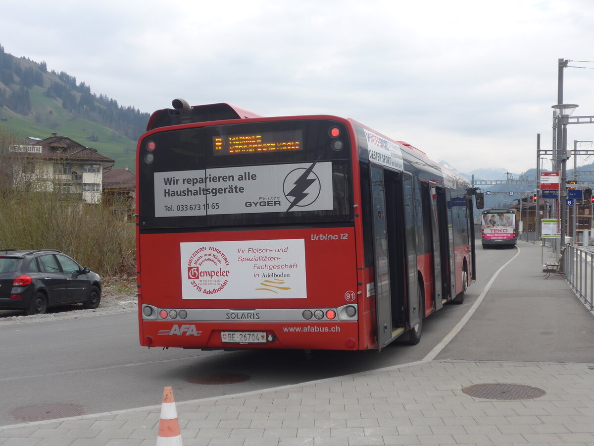 (225'277) - AFA Adelboden - Nr. 91/BE 26'704 - Solaris am 27. April 2021 beim Bahnhof Zweisimmen