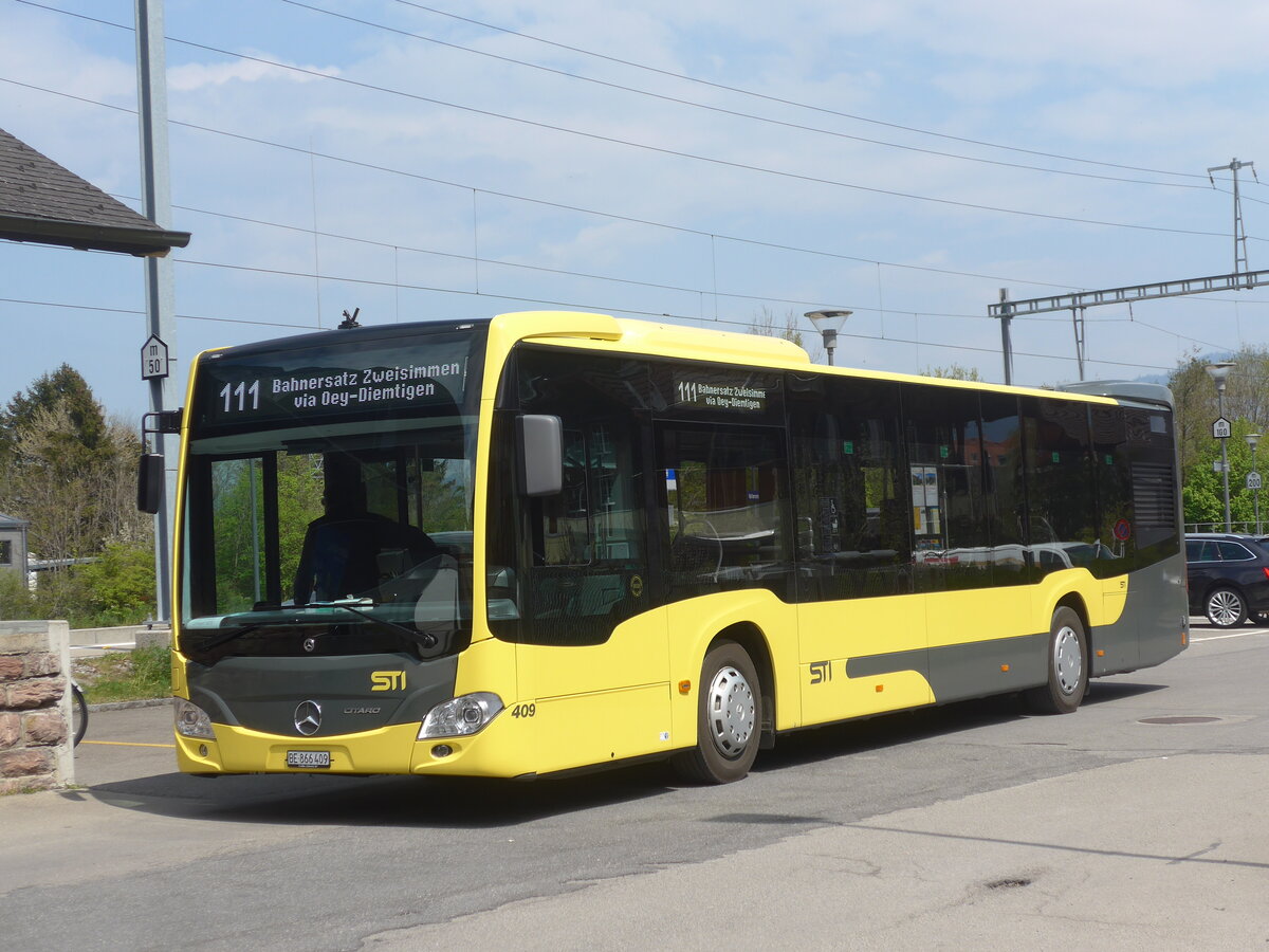 (225'312) - STI Thun - Nr. 409/BE 866'409 - Mercedes am 27. April 2021 beim Bahnhof Wimmis