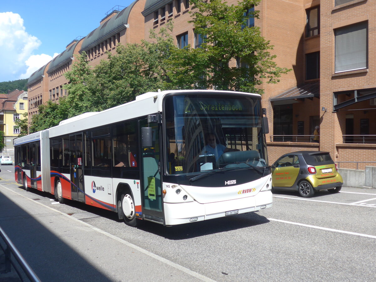 (226'610) - RVBW Wettingen - Nr. 145/AG 367'948 - Scania/Hess am 19. Juli 2021 beim Bahnhof Baden