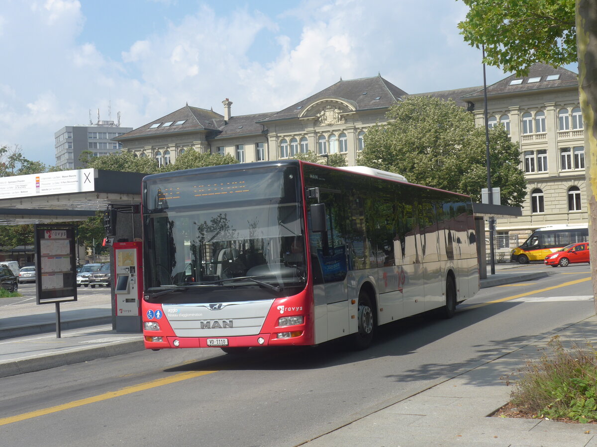 (227'313) - TRAVYS Yverdon - Nr. 117/VD 1110 - MAN am 15. August 2021 beim Bahnhof Yverdon