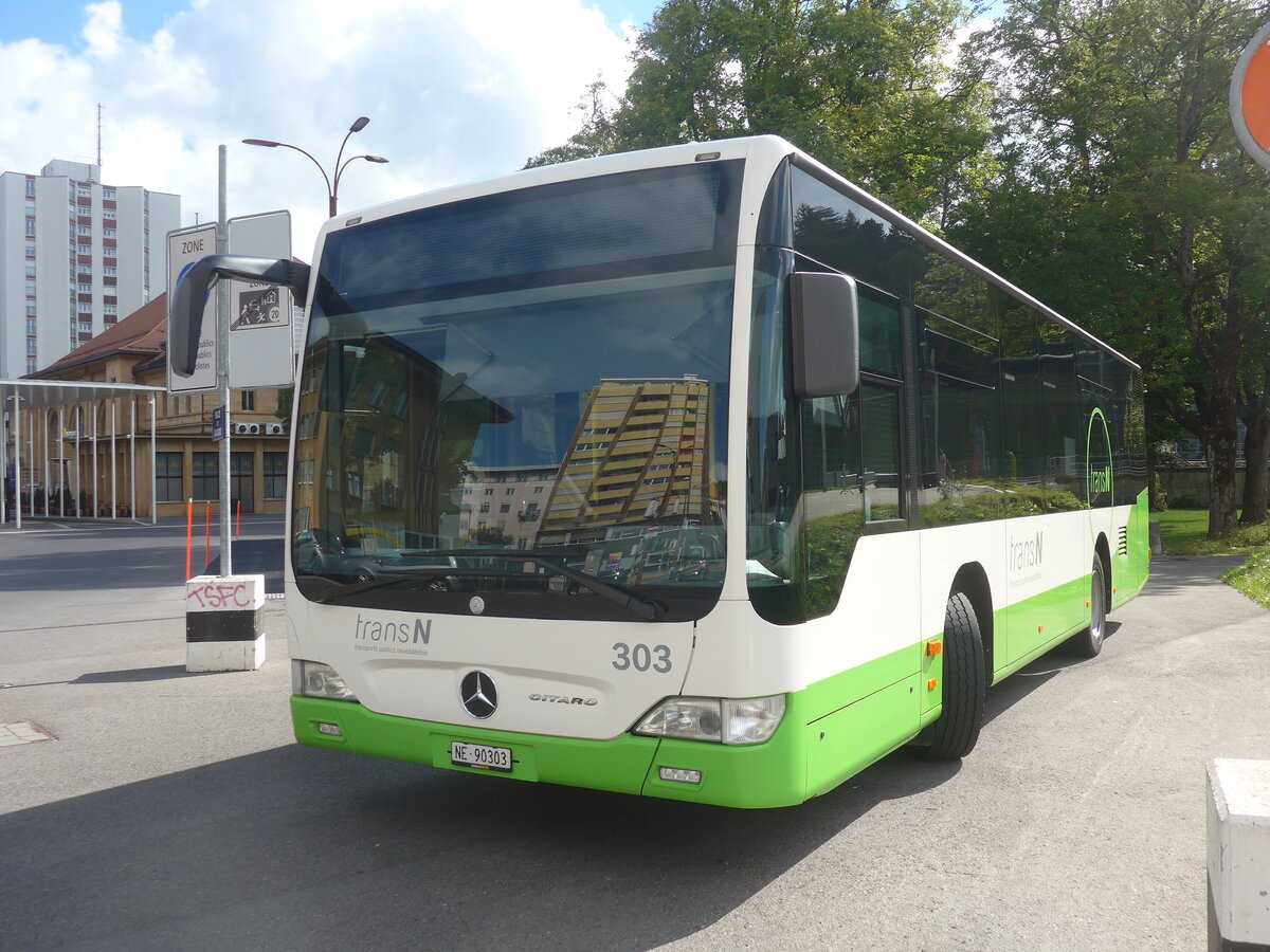 (228'087) - transN, La Chaux-de-Fonds - Nr. 303/NE 90'303 - Mercedes (ex TRN La Chaux-de-Fonds Nr. 303) am 18. September 2021 beim Bahnhof La Chaux-de-Fonds