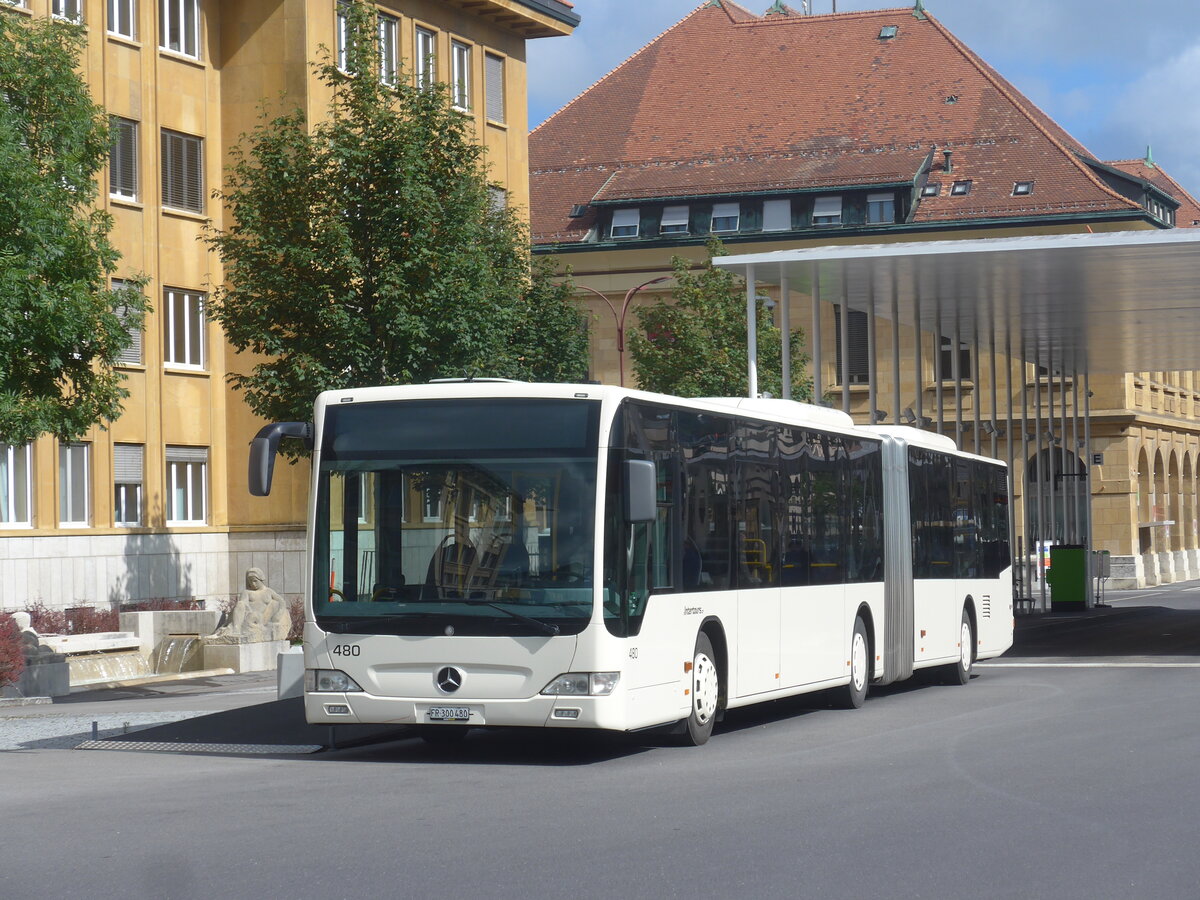 (228'112) - Intertours, Domdidier - Nr. 480/FR 300'480 - Mercedes (ex Nr. 210; ex STI Thun Nr. 134) am 18. September 2021 beim Bahnhof La Chaux-de-Fonds