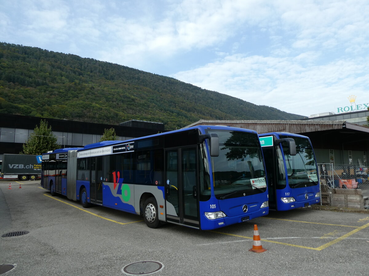 (228'303) - VZO Grningen - Nr. 105 - Mercedes am 25. September 2021 in Biel, Rattinbus