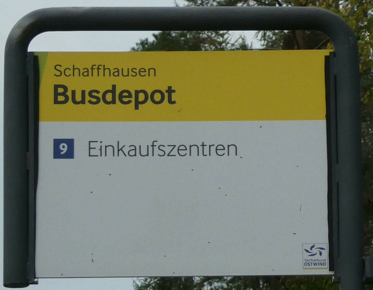 (228'367) - VB/SH-Haltestellenschild - Schaffhausen, Busdepot - am 26. September 2021