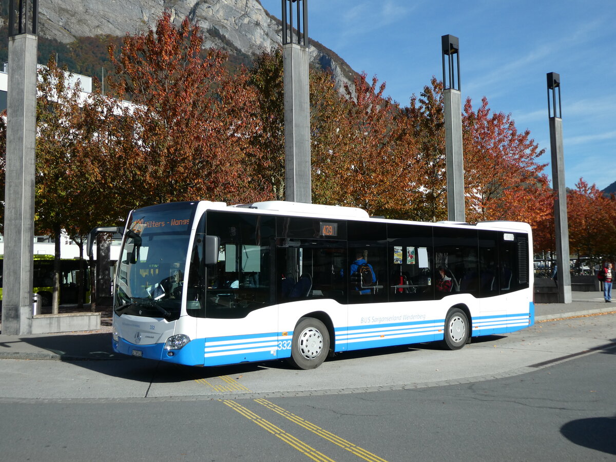 (229'477) - BSW Sargans - Nr. 332/ZH 169'343 - Mercedes am 20. Oktober 2021 beim Bahnhof Sargans