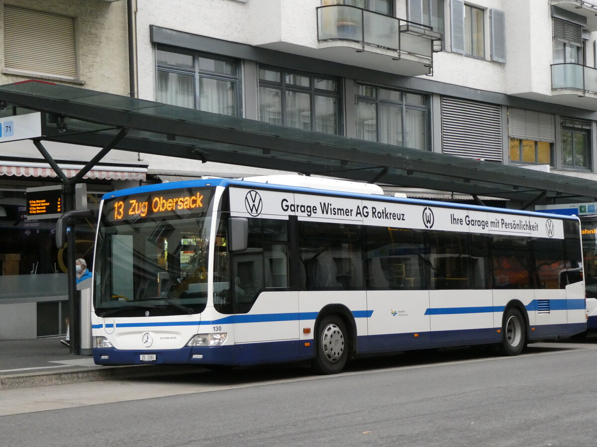 (229'588) - ZVB Zug - Nr. 130/ZG 3380 - Mercedes am 22. Oktober 2021 beim Bahnhof Zug