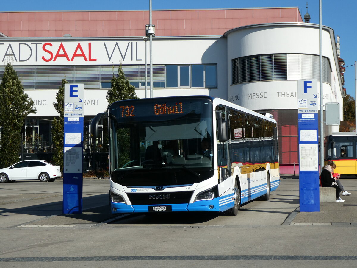 (229'739) - BOTG Amriswil - Nr. 416/TG 64'058 - MAN am 23. Oktober 2021 beim Bahnhof Wil