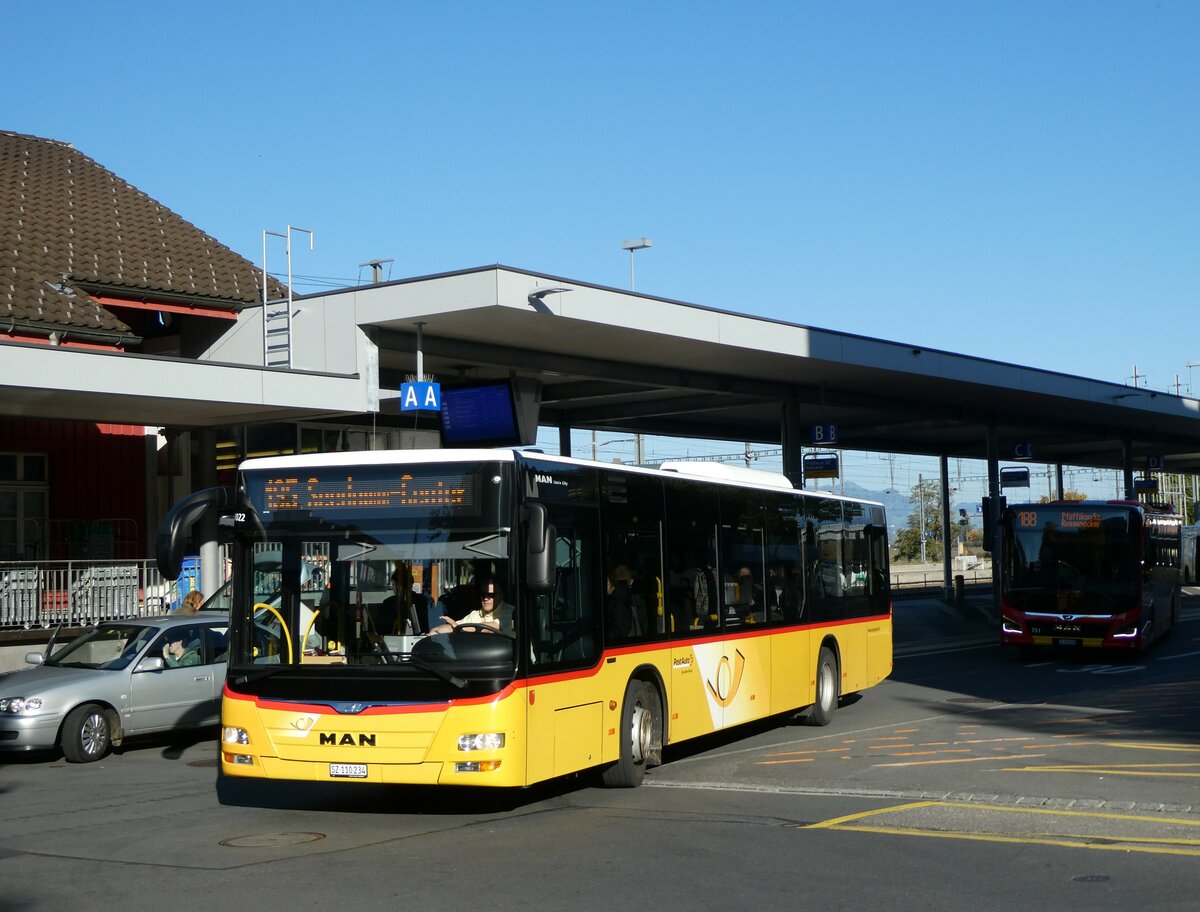 (229'798) - Lienert&Ehrler, Einsiedeln - SZ 110'234 - MAN (ex Schuler, Feusisberg) am 23. Oktober 2021 beim Bahnhof Pfffikon