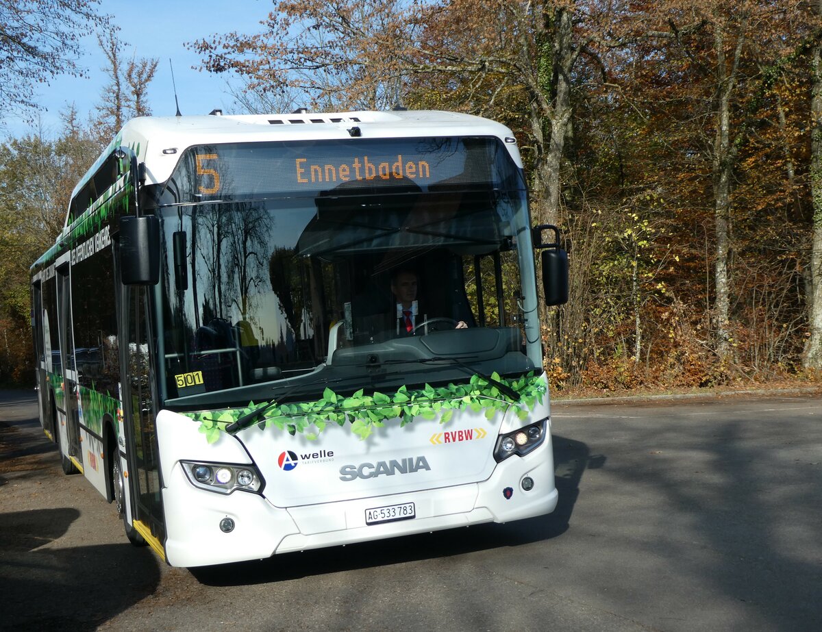 (230'490) - RVBW Wettingen - Nr. 40/AG 533'783 - Scania am 11. November 2021 in Baden, Baldegg