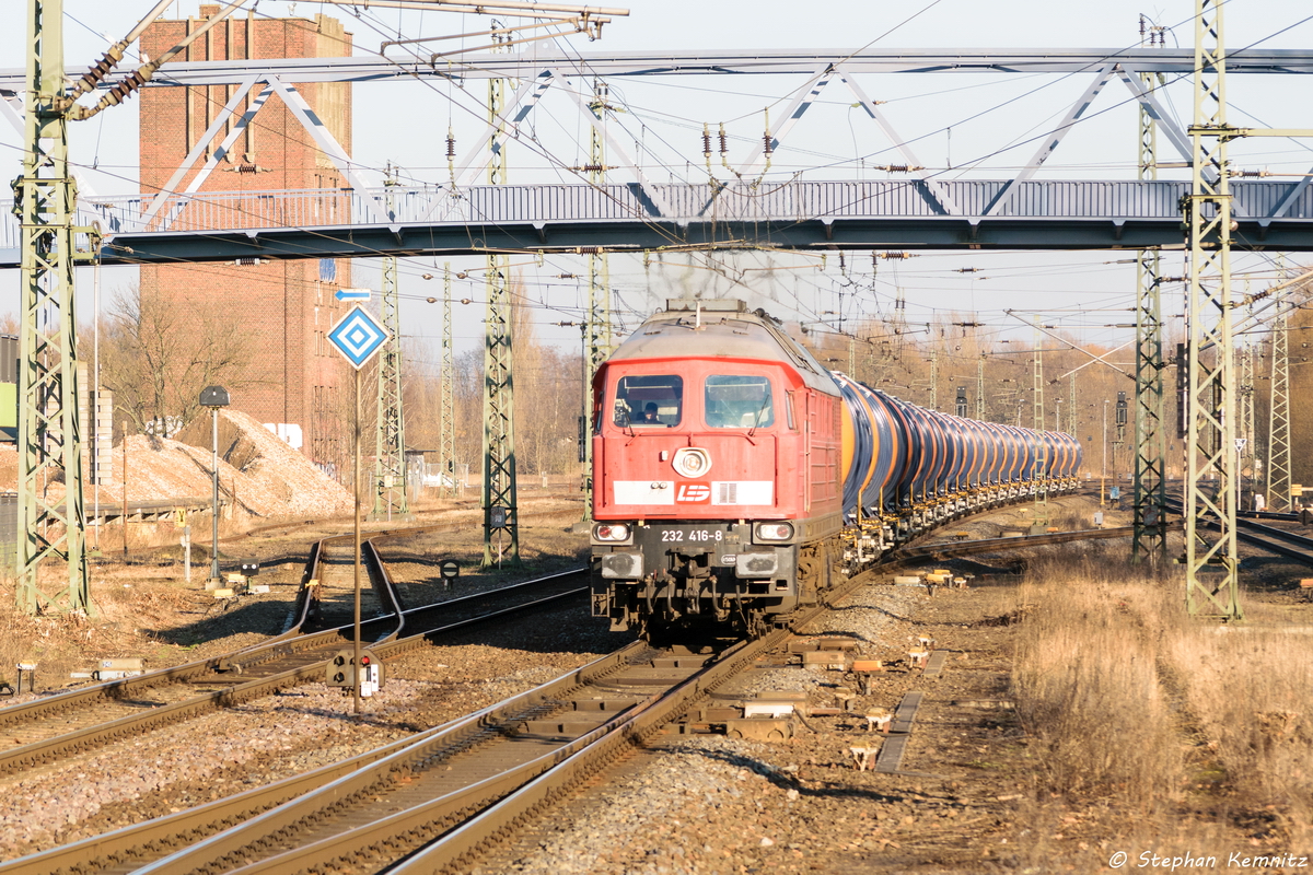 232 416-8 LEG - Leipziger Eisenbahnverkehrsgesellschaft mbH mit dem Kesselzug (DGS 95213) von Stendell (PCK) nach Blumenberg in Brandenburg. 27.01.2017