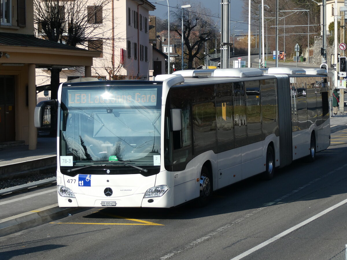 (232'371) - Intertours, Domdidier - Nr. 477/FR 300'477 - Mercedes (ex Nr. 202) am 23. Januar 2022 beim Bahnhof Prilly-Chasseur (Einsatz TL)