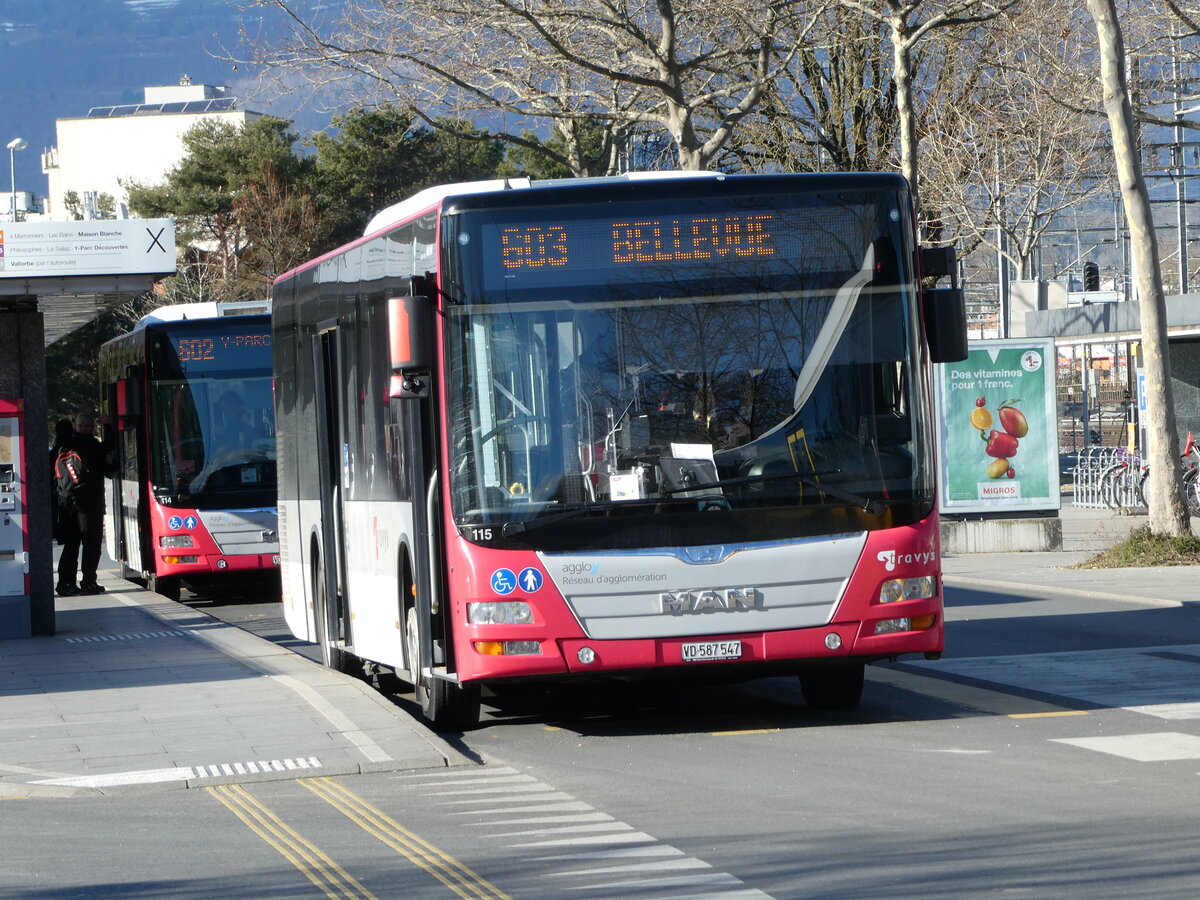 (232'539) - TRAVYS Yverdon - Nr. 115/VD 587'547 - MAN am 30. Januar 2022 beim Bahnhof Yverdon