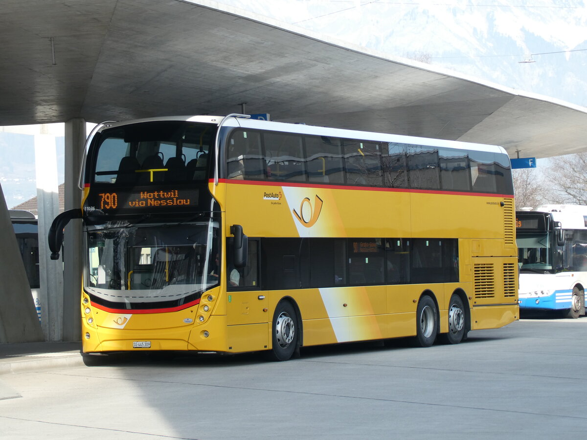 (233'521) - PostAuto Ostschweiz - SG 445'309 - Alexander Dennis (ex CarPostal Ouest; ex PostAuto Ostschweiz SG 445'309) am 8. Mrz 2022 beim Bahnhof Buchs