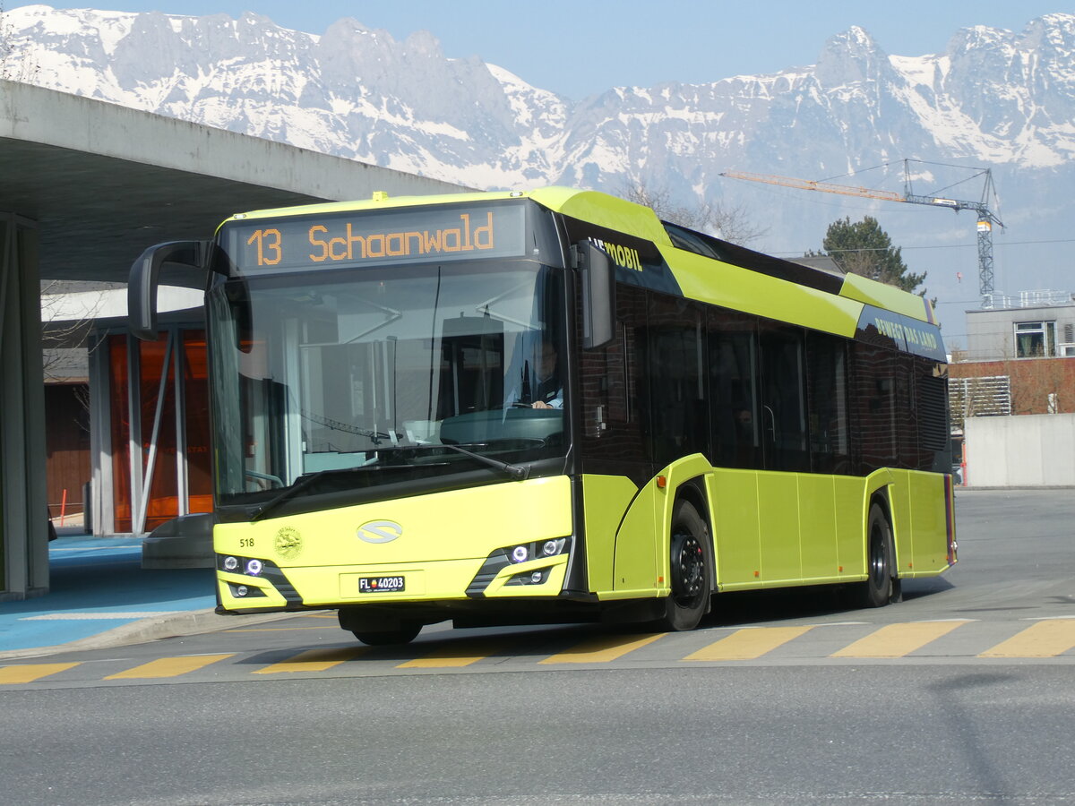 (233'527) - BOS PS anstalt, Vaduz - Nr. 518/FL 40'203 - Solaris am 8. Mrz 2022 beim Bahnhof Schaan