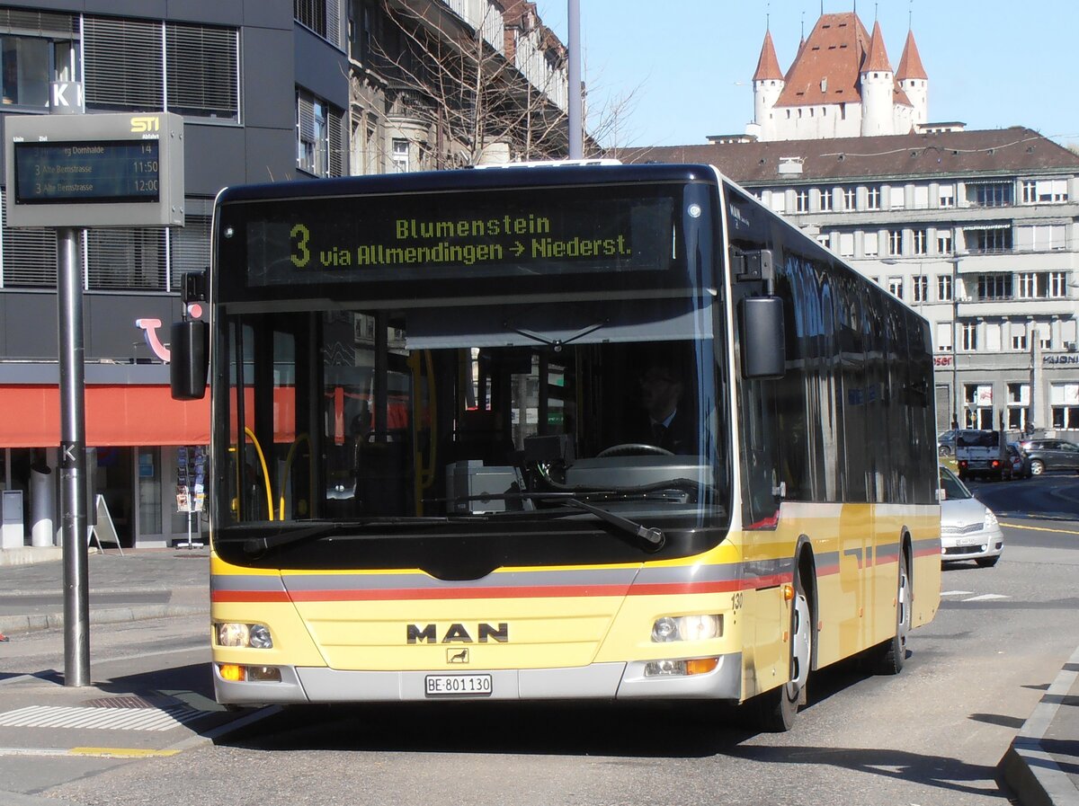 (233'969) - STI Thun - Nr. 130/BE 801'130 - MAN am 14. Mrz 2022 beim Bahnhof Thun