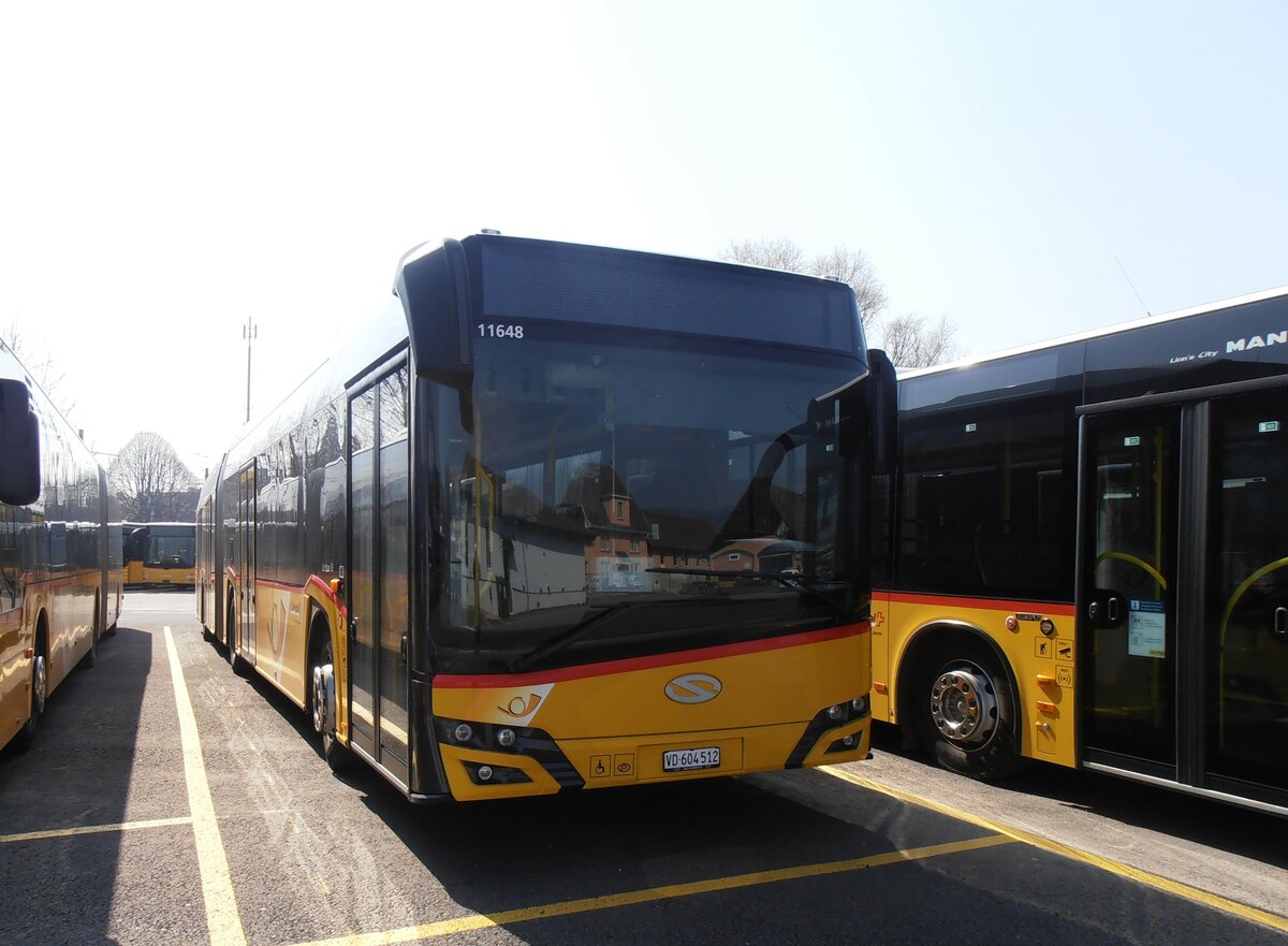 (234'024) - CarPostal Ouest - VD 604'512 - Solaris am 20. Mrz 2022 in Yverdon, Garage