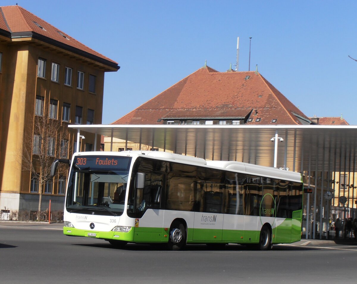 (234'092) - transN, La Chaux-de-Fonds - Nr. 336/NE 98'336 - Mercedes am 26. Mrz 2022 beim Bahnhof La Chaux-de-Fonds