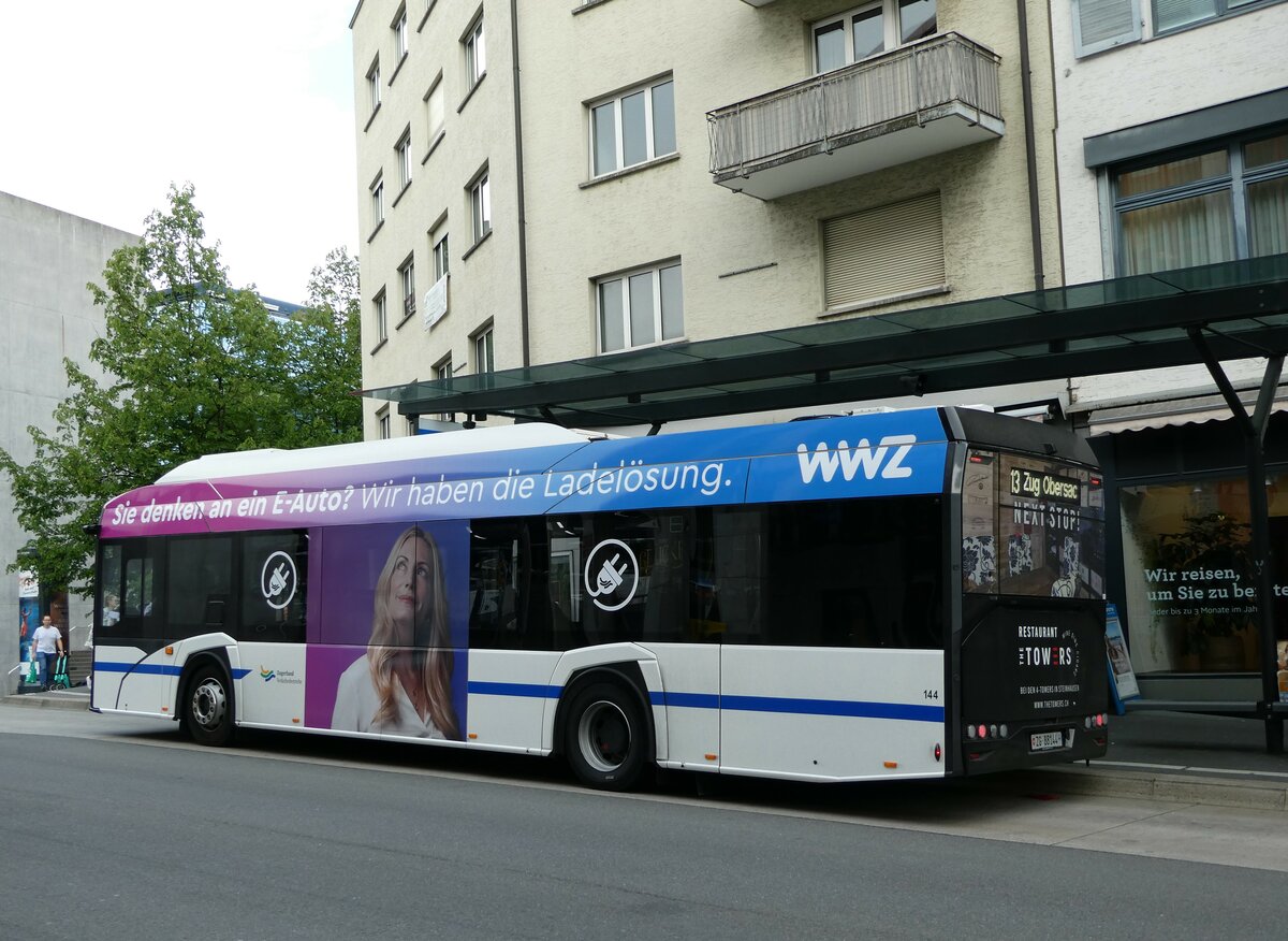 (235'196) - ZVB Zug - Nr. 144/ZG 88'144 - Solaris am 4. Mai 2022 beim Bahnhof Zug