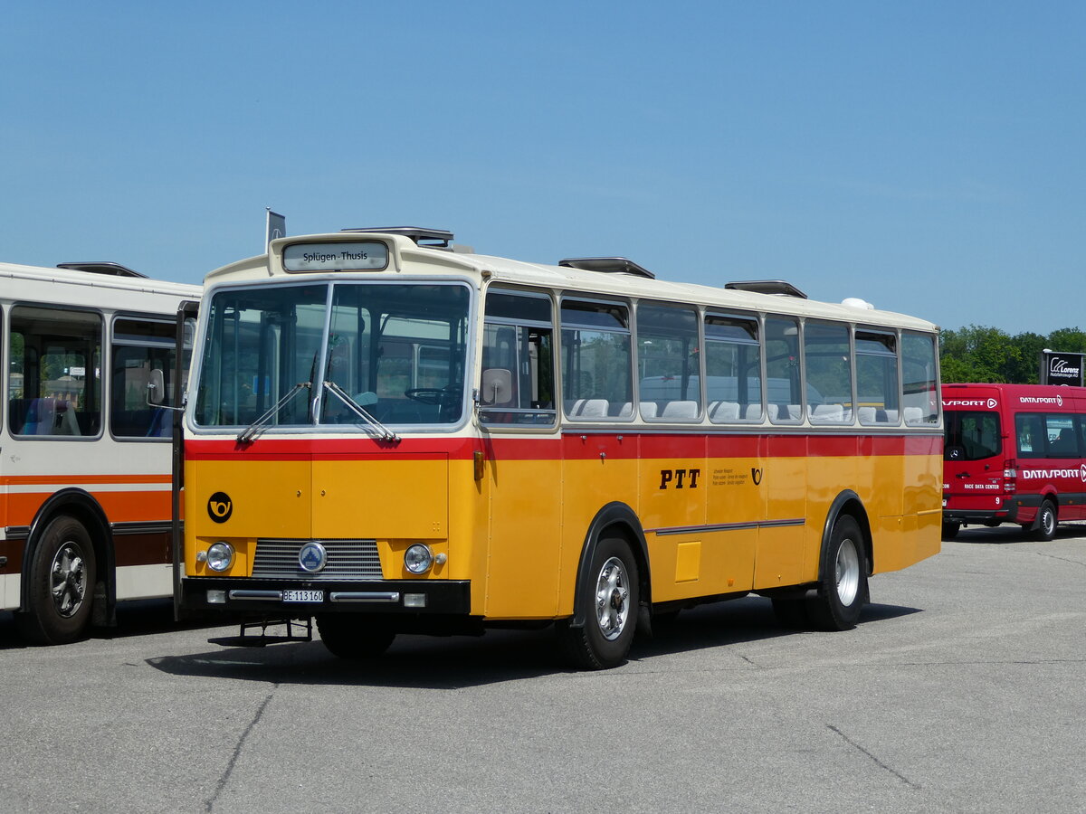 (235'671) - Gast, Reutigen - BE 113'160 - Saurer/Tscher (ex HPTrans, Thusis; ex Mauerhofer, Worb; ex Erni, Schupfart Nr. 3; ex P 24'636) am 15. Mai 2022 in Lyssach, Lorenz