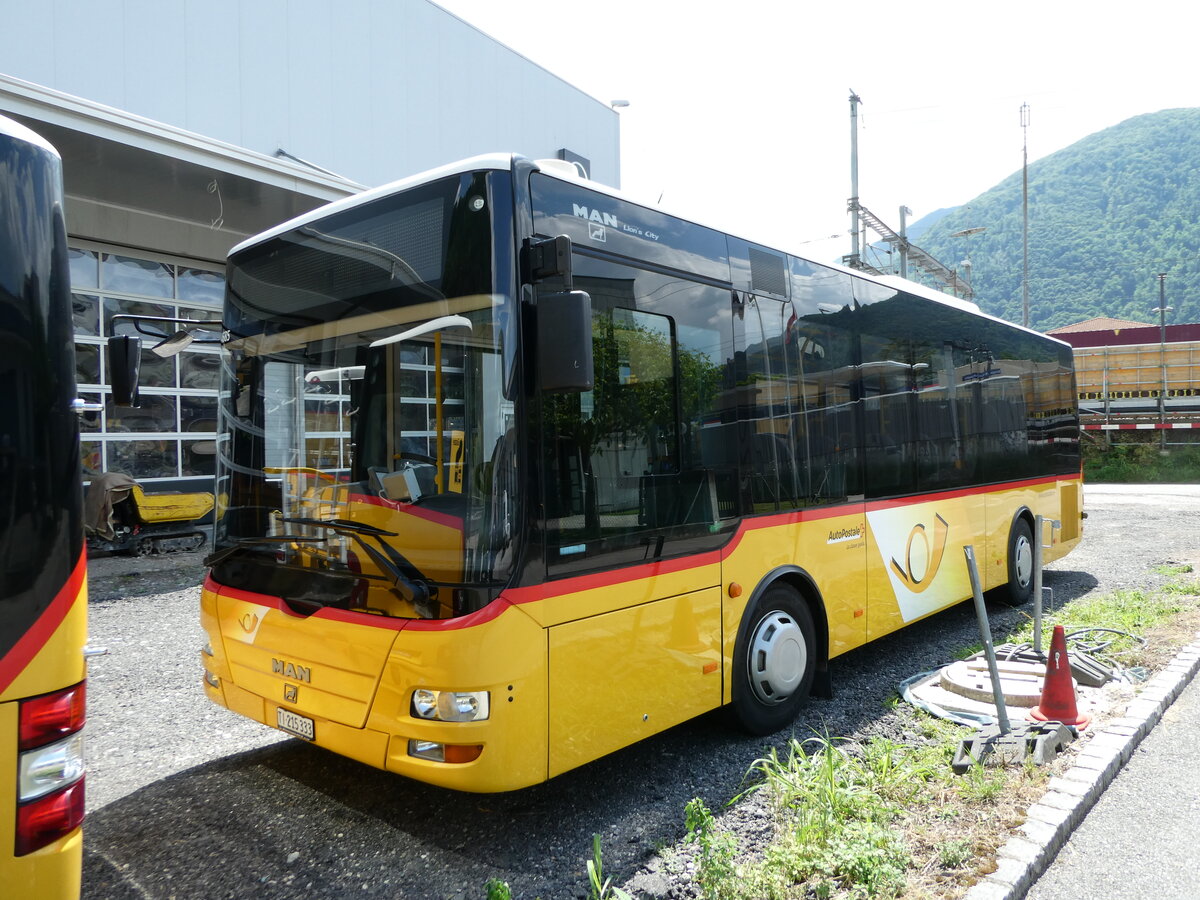 (236'351) - Merzaghi, Maroggia - TI 215'333 - MAN/Gppel (ex AutoPostale Ticino) am 26. Mai 2022 in Maroggia, Neue Garage