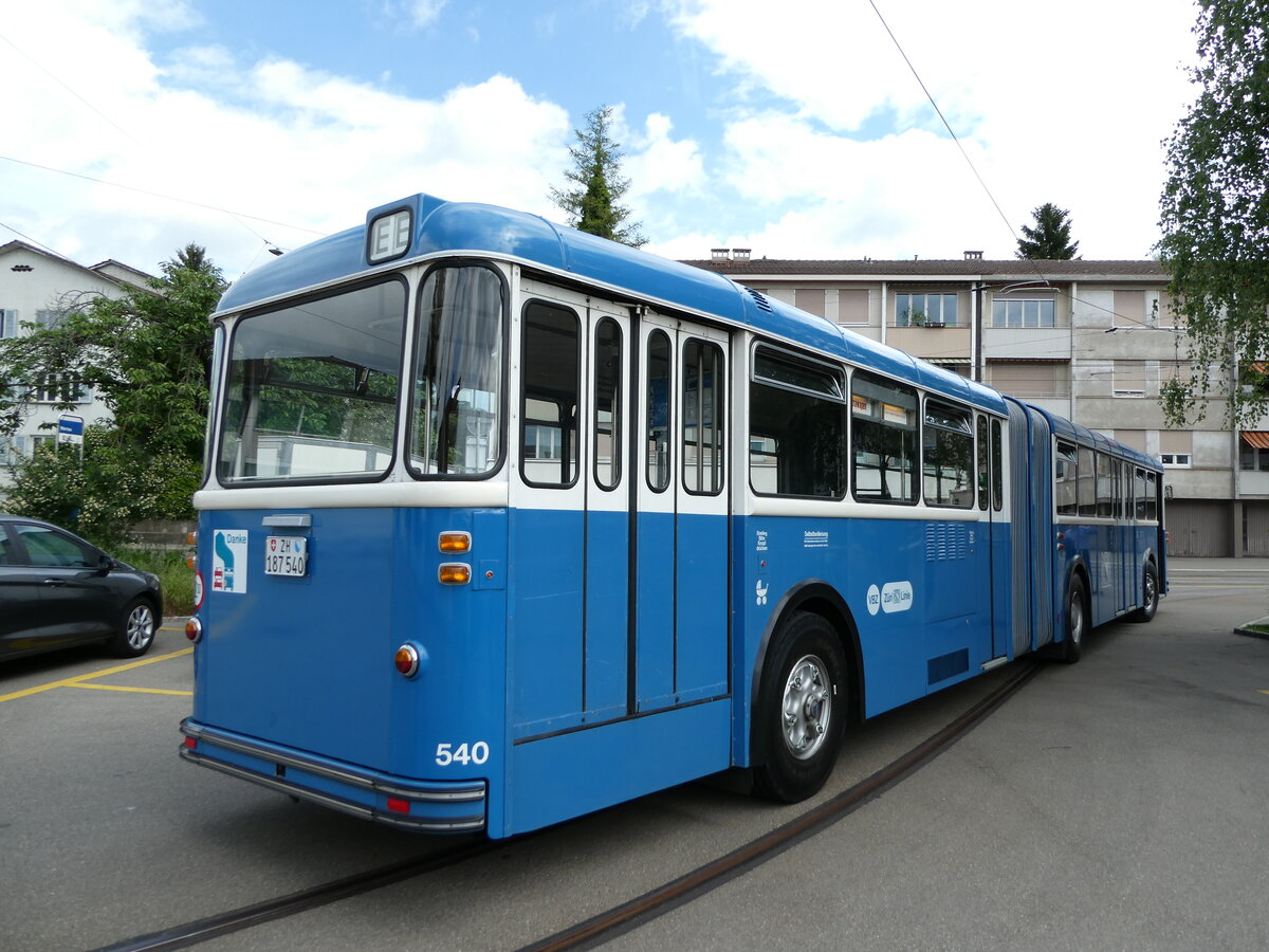 (236'396) - VBZ Zrich (TMZ) - Nr. 540/ZH 187'540 - Saurer/Saurer (ex Nr. 7540; ex Nr. 540) am 28. Mai 2022 in Zrich, Wartau