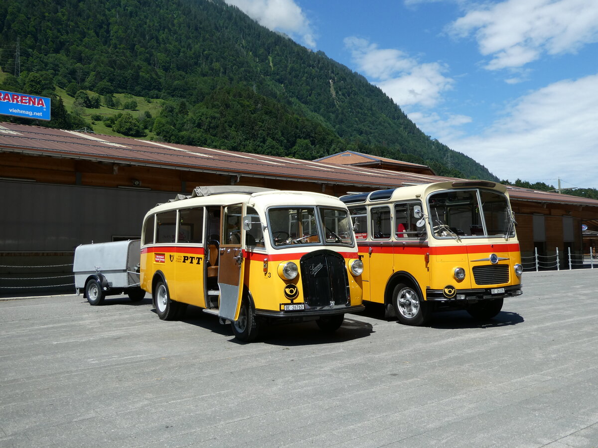 (237'605) - Schmid, Thrishaus - Nr. 3/BE 26'760 - Saurer/Gangloff (ex Geiger, Adelboden Nr. 3) am 26. Juni 2022 in Mlenen, Kanderarena