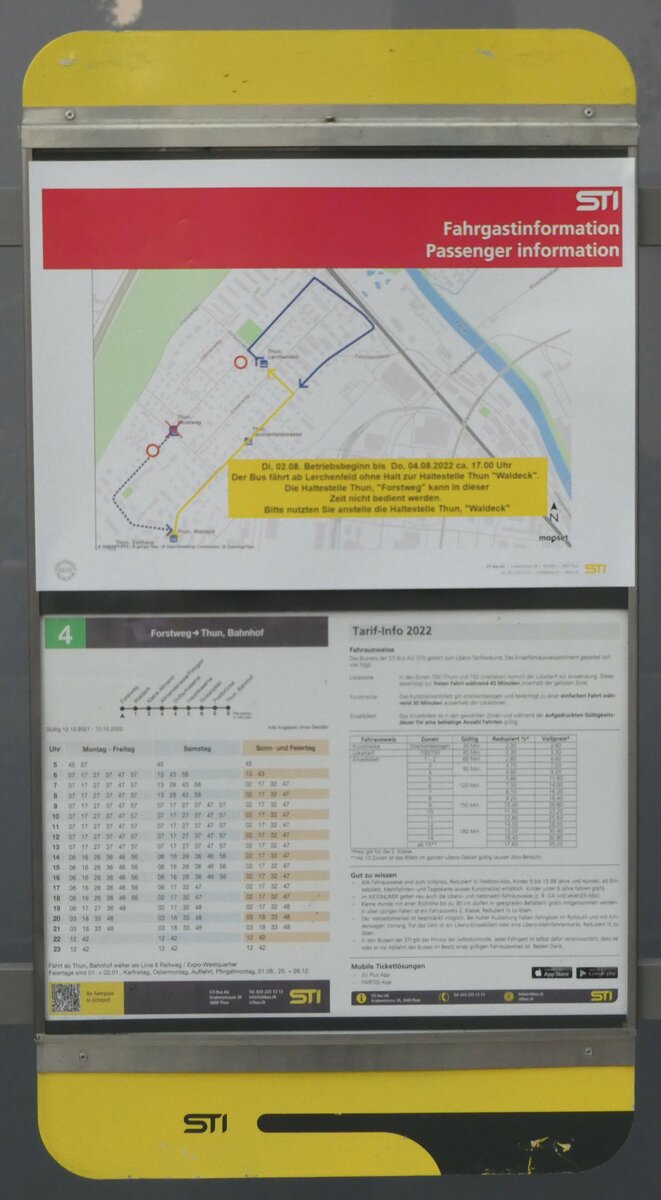 (238'546) - STI-Fahrgastinformation am 29. Juli 2022 in Thun-Lerchenfeld, Forstweg