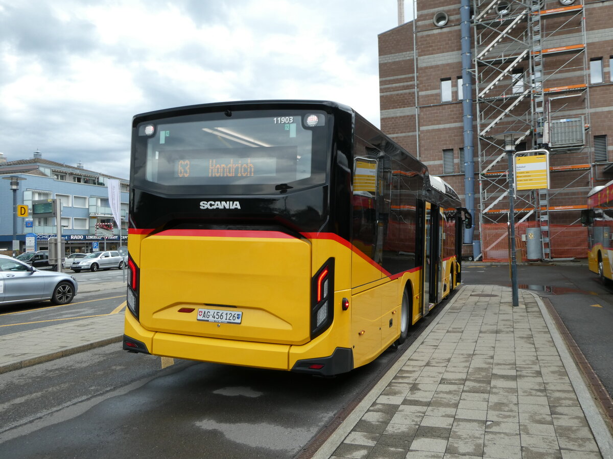 (238'553) - PostAuto Nordschweiz - AG 456'126 - Scania am 29. Juli 2022 beim Bahnhof Spiez