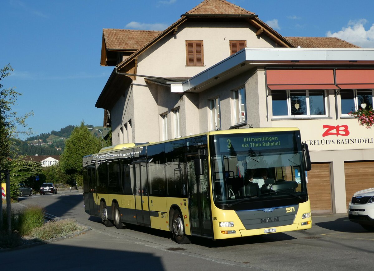 (238'958) - STI Thun - Nr. 158/BE 752'158 - MAN am 8. August 2022 in Steffisburg, Zurflh's Bahnhfli