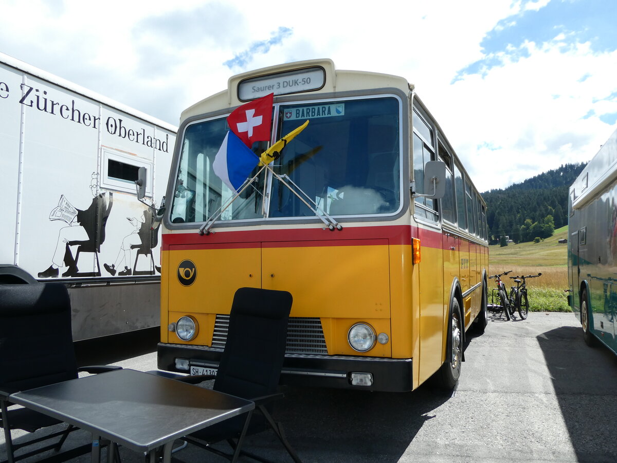 (239'182) - Simoncini, Dllikon - SH 41'303 - Saurer/Tscher (ex Lambach, Rieden; ex Fssler, Winterthur; ex Steiger, Schlatt; ex P 24'647) am 20. August 2022 in Wildhaus, Munzenriet