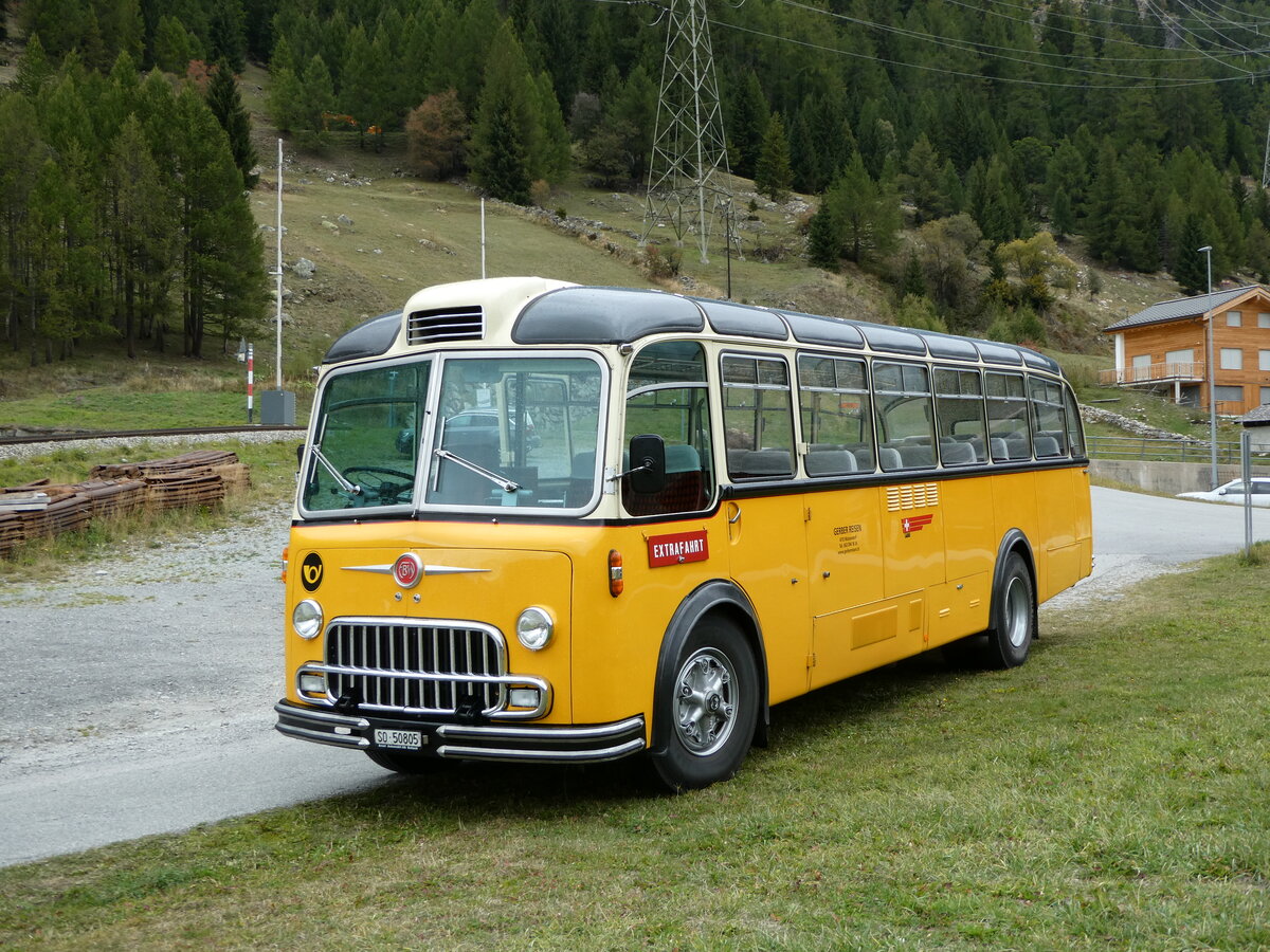 (240'281) - Gerber, Matzendorf - SO 50'805 - FBW/R&J (ex Kontiki, Wettingen; ex P 24'001; ex P 21'501) am 25. September 2022 in Oberwald, Dampfbahnstrasse