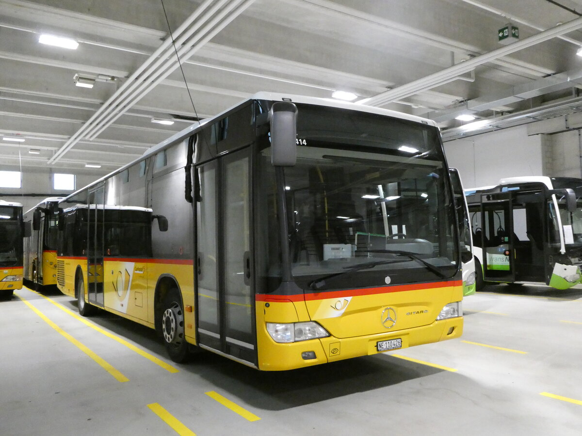 (240'379) - CarPostal Ouest - NE 110'426 - Mercedes (ex JU 28'172; ex Nr. 57; ex Stucki, Porrentruy Nr. 29) am 1. Oktober 2022 in La Chaux-de-Fonds, Garage